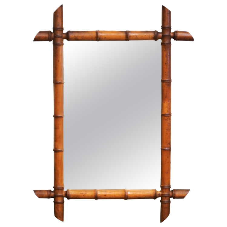 Early 20th Century French Hand Carved Walnut Faux Bamboo Wall Mirror