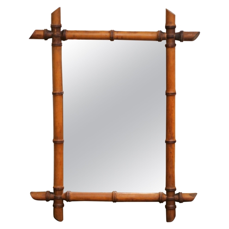 Early 20th Century French Hand Carved Walnut Faux Bamboo Wall Mirror