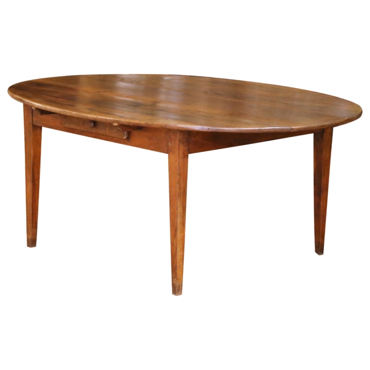 19th Century French Louis Philippe Chestnut and Oak Oval Farmhouse Dining Table
