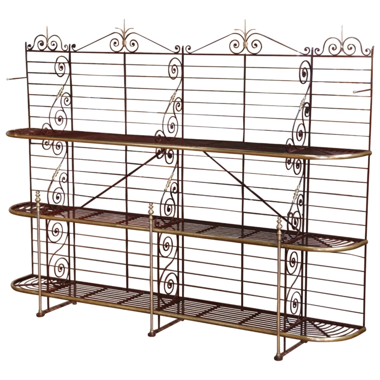 Monumental Early 20th Century French Iron and Brass Baker’s Rack with Scrollwork