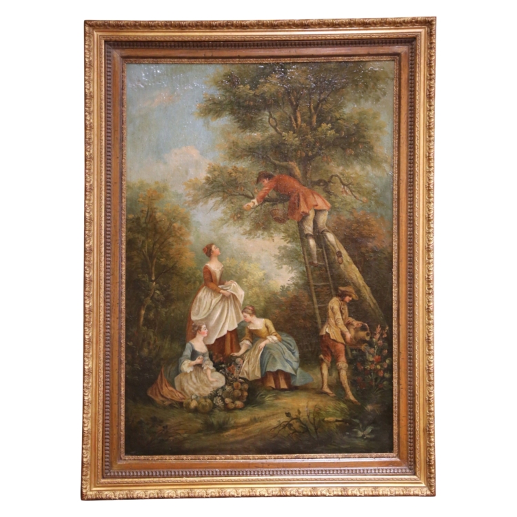 18th Century French Oil on Canvas Painting “Pear Picking” After François Boucher