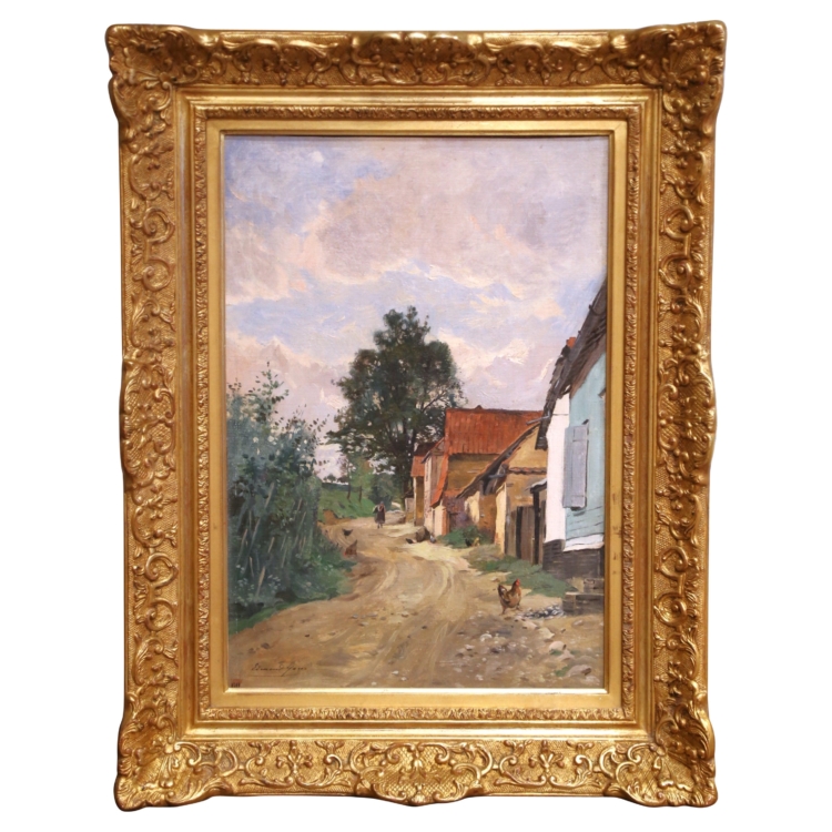 19th Century Oil on Canvas Painting “Paysanne sur un chemin” Signed Edmond Yon