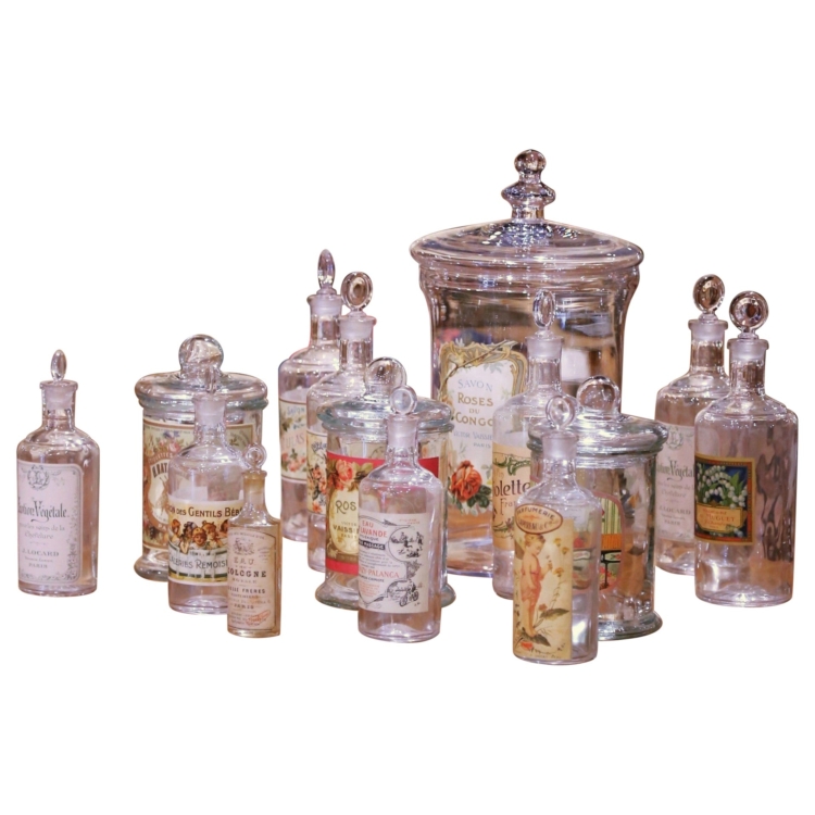 Mid-20th Century French Apothecary or Pharmacy Jars, Set of 14