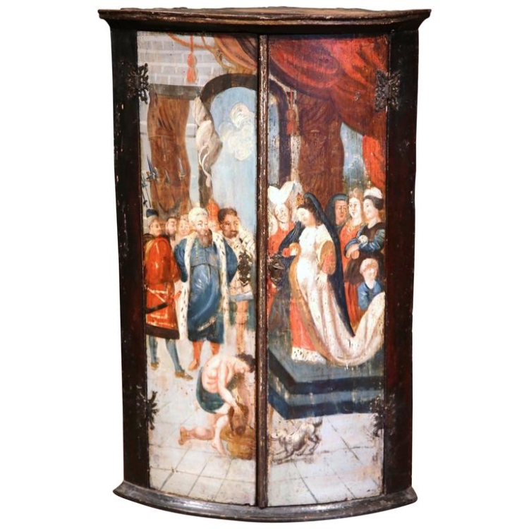 18th Century Italian Painted Corner Cabinet Depicting Saint John the Baptist